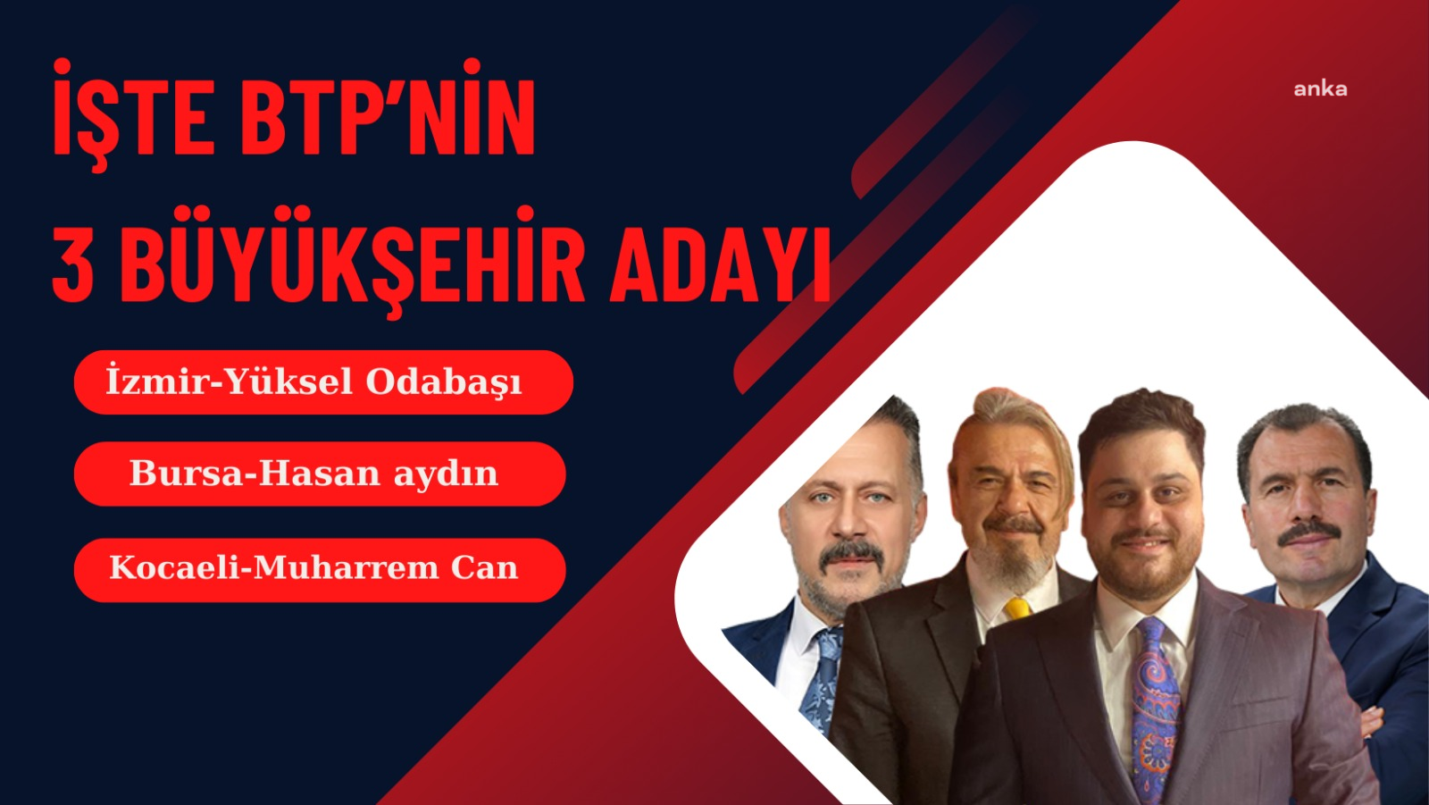 BTP'NİN İZMİR'DE YÜKSEL ODABAŞI, BURSA'DA HASAN AYDIN, KOCAELİ'DE MUHARREM CAN BELEDİYE BAŞKAN ADAYLARI OLDU