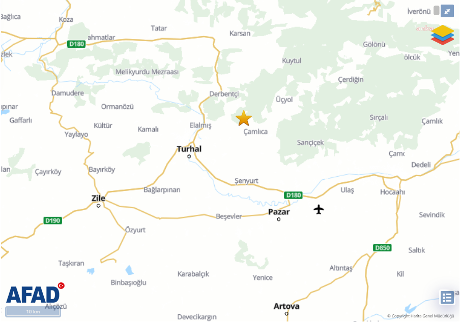 TOKAT'IN TURHAL İLÇESİNDE 4.1 BÜYÜKLÜĞÜNDE DEPREM