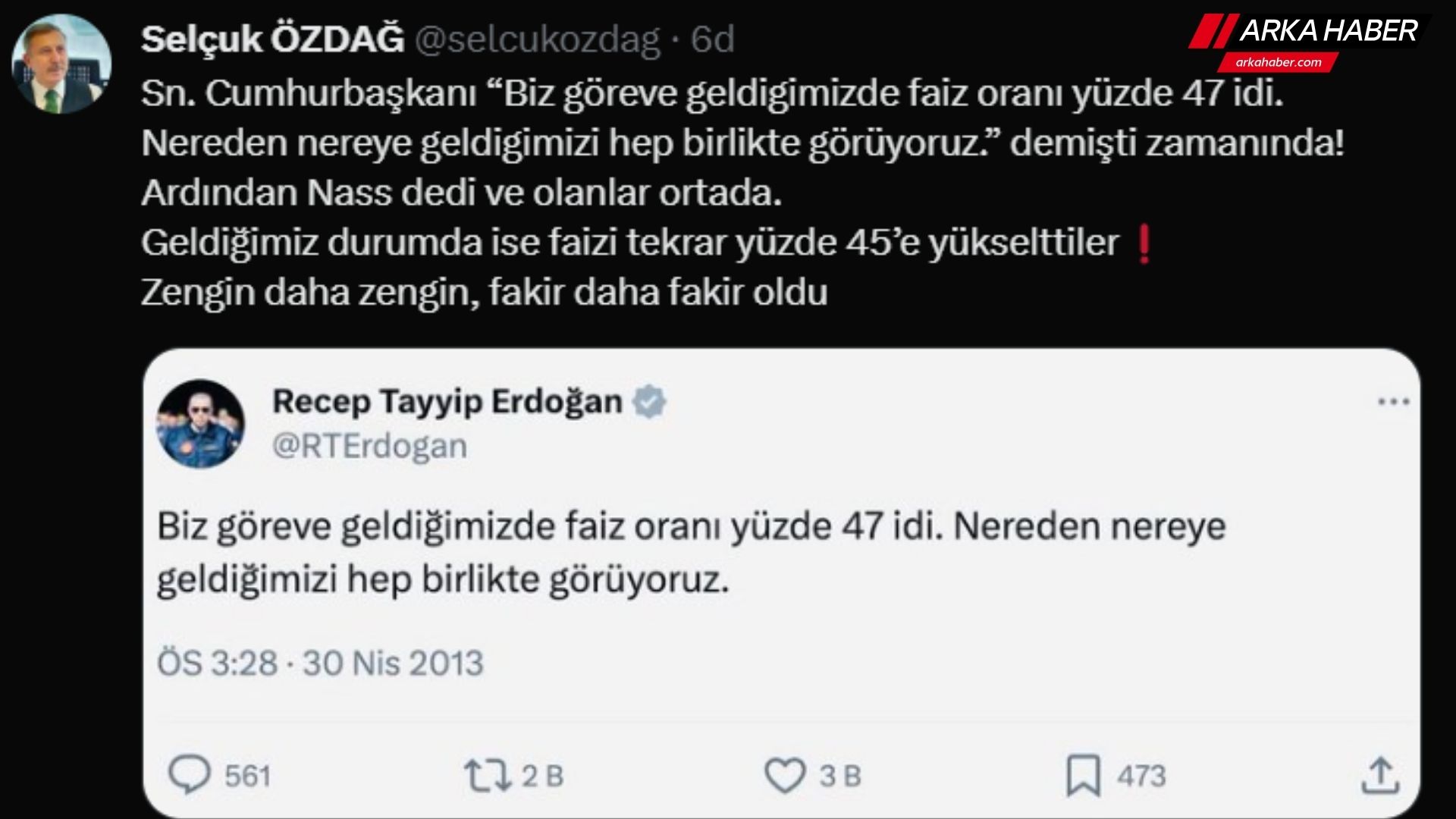 SELÇUK ÖZDAĞ CUMHURBAŞKANI ERDOĞAN'IN 2013 YILINDA YAPTIĞI PAYLAŞIMI YENİDEN PAYLAŞTI