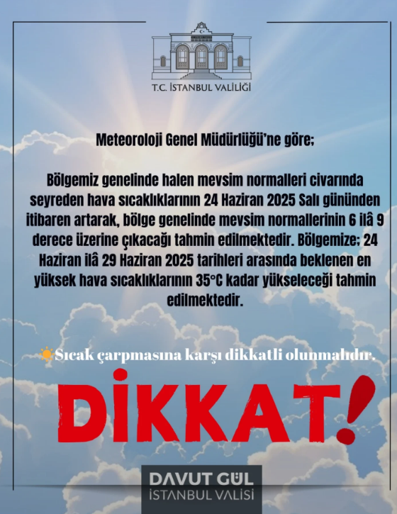 İstanbul Valiliği Uyardı: Sıcaklıklar 35°C’ye Kadar Yükselecek!