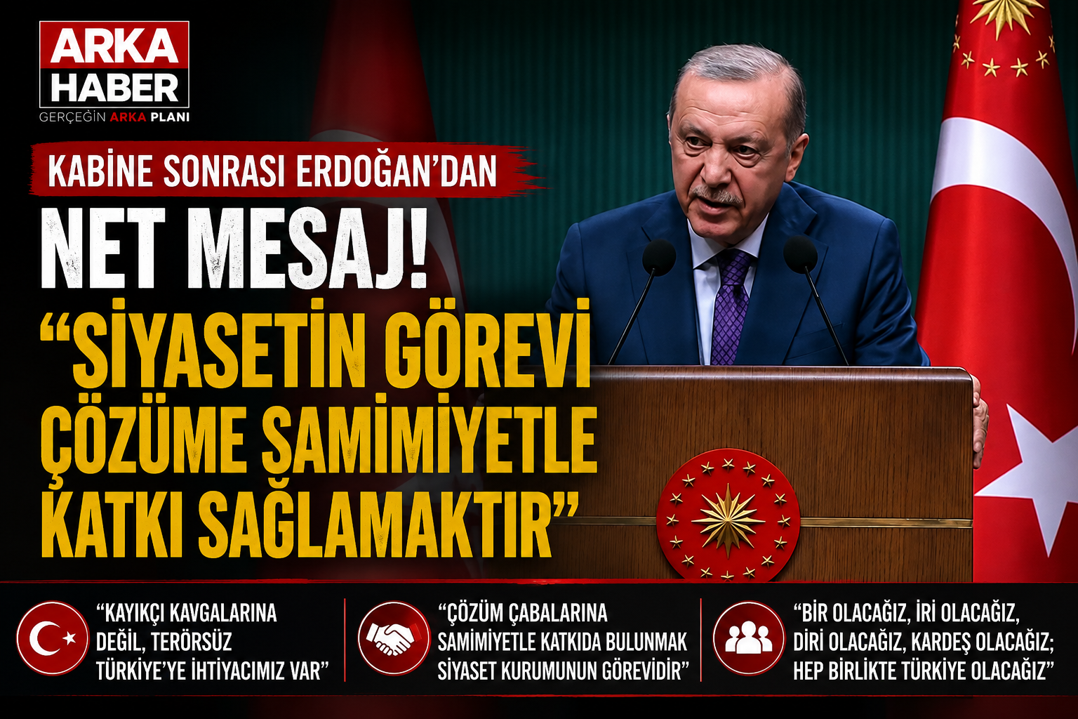 Cumhurbaşkanı Erdoğan: "Çözüm Çabalarına Samimiyetle Katkı Sunmak Siyaset Kurumunun Görevidir"